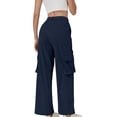thumbnail image 3 of Scyoekwg Women Casual Pants Casual Solid Color Ladies Sweatpants High Waist Corduroy Wide Leg Pant With Pocket Loose Comfy Trousers Navy,XXL, 3 of 4
