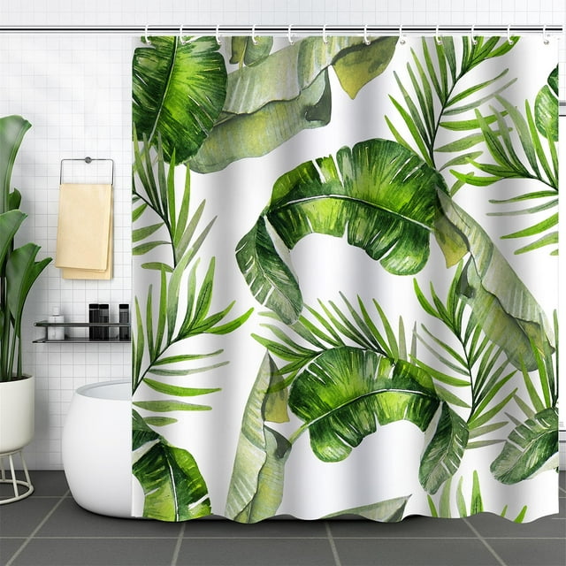 Boho Floral Shower Curtain for Bathroom, Chic Modern Abstract Home Bathroom Decor, Vintage Bohemia Style (72 x 72, Tropical Leave