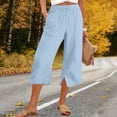 thumbnail image 2 of HAiming Women's Capri Pants Summer Casual Split Pants Drawstring Elastic Waist Solid Color Loose Pants with Pockets, 2 of 8