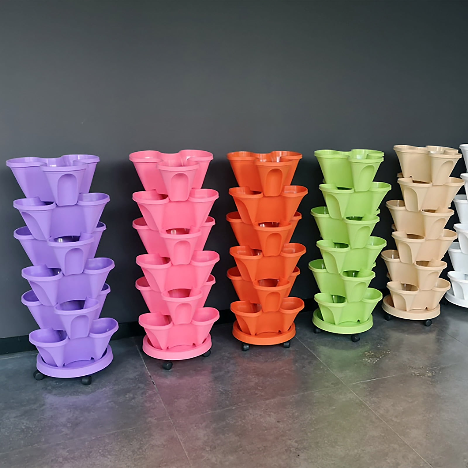 Sorven Stacking Planter Planter Vertical Gardening Stackable Planter Three Dimensional 3 Petal Flower Pot Stacked Strawberry Pot Vegetable Planting Pot Brick Red