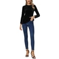 thumbnail image 2 of INSPIRE CHIC Women's Casual Round Neck Long Sleeves Stretchy Velvet Blouse L Black, 2 of 6