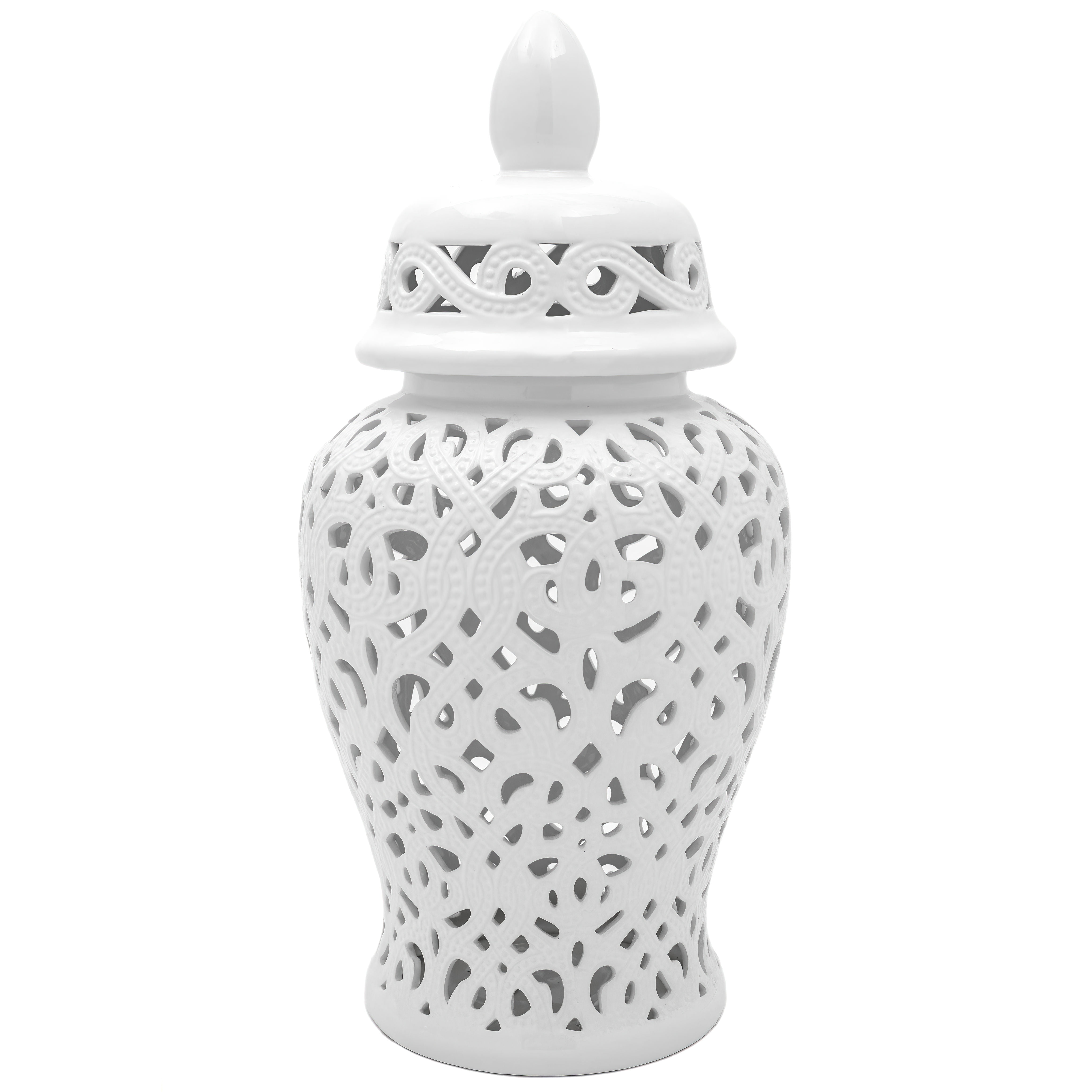 Red Lantern 24" Spiral Lattice Temple Jar - White