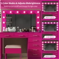 thumbnail image 4 of Vanity Desk with Power Outlet, Makeup Vanity with Lighted Mirror, 3 Lighting Modes Adjustable 12 LED Lights, 7 Drawers Vanity Set with Glass Top, Vanity Table with Chair for Bedroom (Pink), 4 of 9