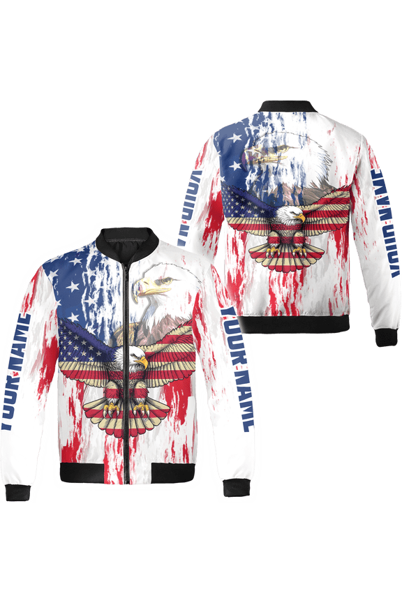 Personalized Patriotic US Flag Eagle Bomber Jacket S-5XL Multicolor (S), eagle with us flag bomber, eagle patriotic outerwear, us eagle bomber jacket