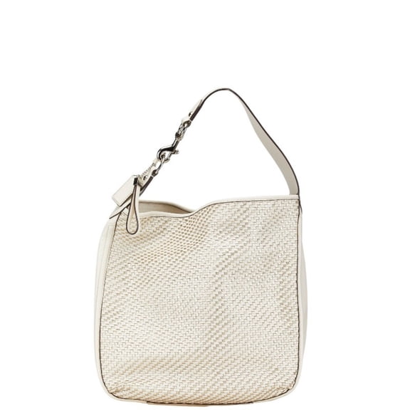 Pre-Owned Coach one-shoulder bag in white and gold leather for women.