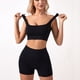 thumbnail image 4 of Conjunto de entrenamiento sin costuras de 2 piezas para mujer: pantalones cortos de yoga de cintura alta y camiseta sin mangas, sujetador incorporado, nailon/spandex, S-XL, 4 of 6