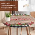 thumbnail image 4 of Grey Plaid Christmas Round Tablecloth, Fitted Table Cover with Elastic for 36"-44" Round Tables, Xmas Snowflake Botanical Poinsettia Wooden Table Cloth Outdoor Dinning Party Waterproof Tablecloths, 4 of 7