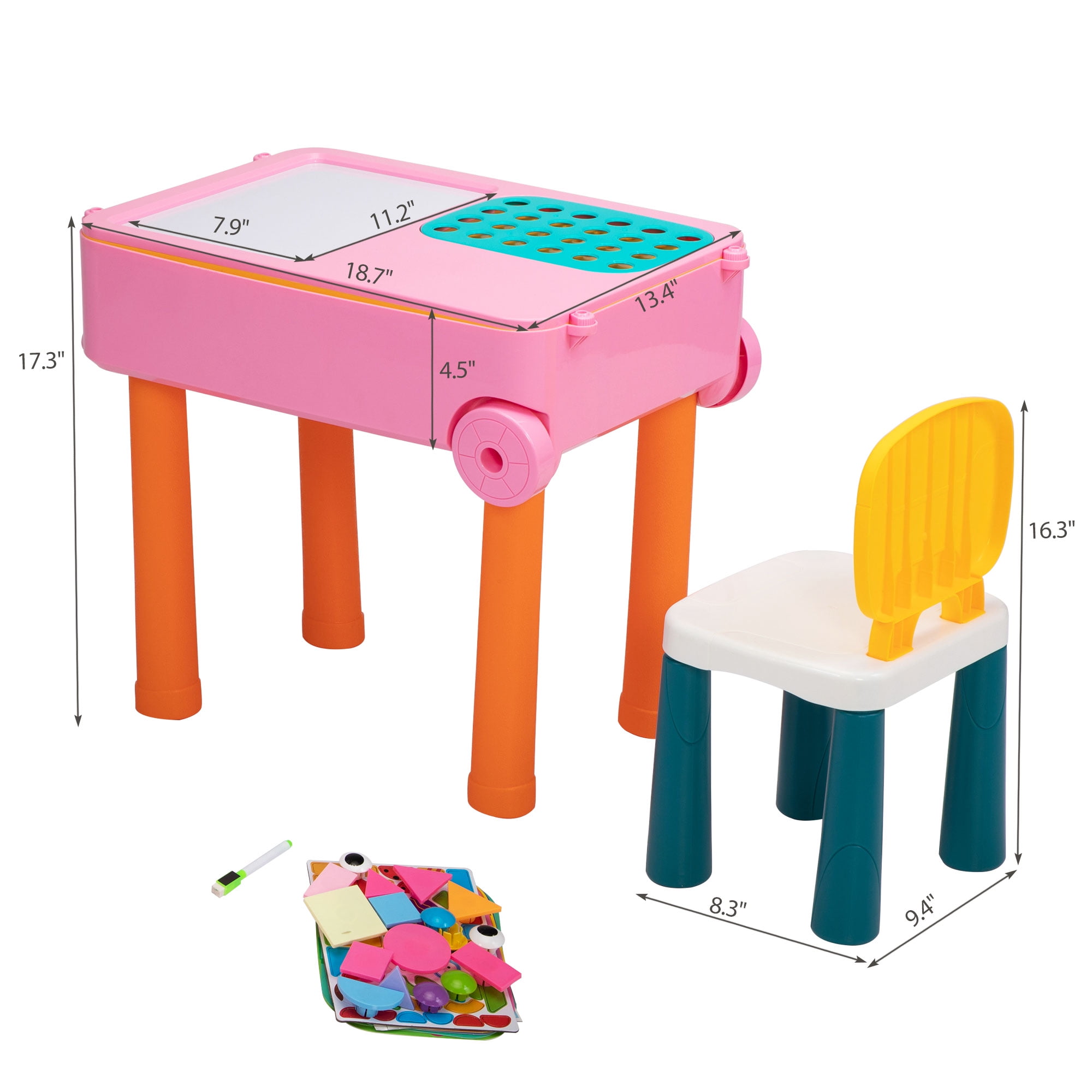 Lowestbest Kid Activity Table & Chair Set, Building Blocks Table for Toddler 3-10 Year Old, Pink Lowestbest Kid Activity Table & Chair Set, Building Blocks Table for Toddler 3-10 Year Old, Pink