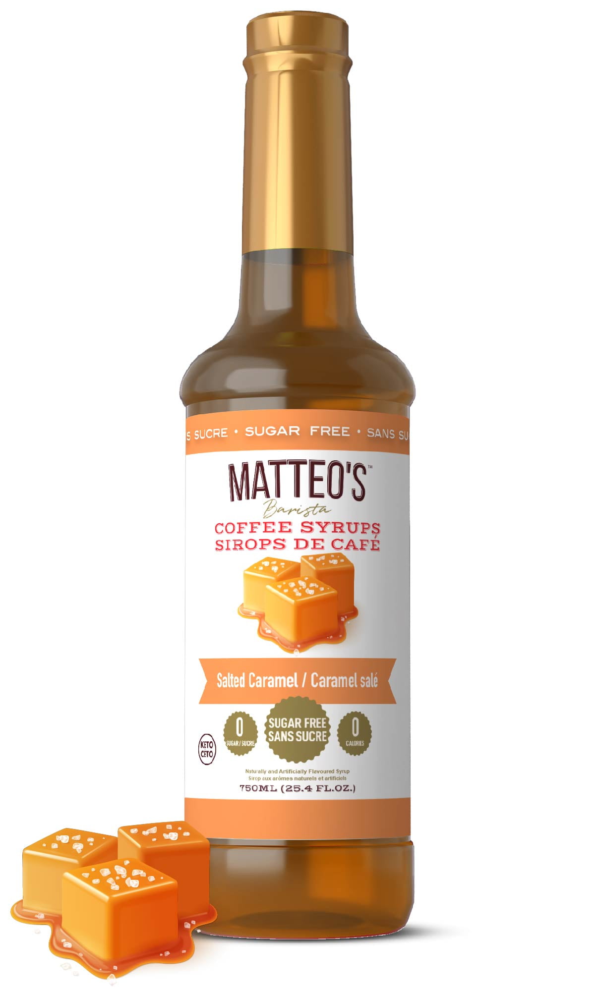 Matteo's Sugar Free Coffee Flavoring Syrup, Salted Caramel, Delicious Coffee Syrup, 0 Calories, 0 Sugar Coffee Syrups, Salted Caramel, 750 milliliters, 1 Bottle 750 ml (Pack of 1)