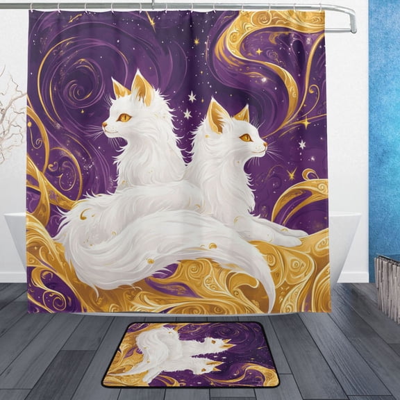 BZSMCE Shower Curtain and Bath Accessory Set,Dance Of The Foxes Pattern