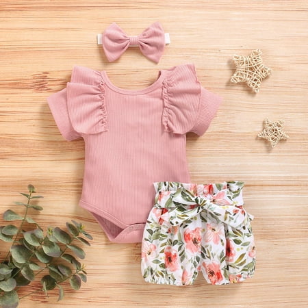 

TOWED22 Toddler Girl Outfit Toddler Baby Girl Boy St. Patricks Day Outfit Short Sleeve Romper Stripe Four Leaf Clover Long Pants Set Pink