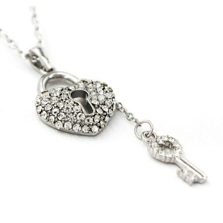 Necklace - Rhinestone Heart w/ Key Charms Necklace - Clear - NE-JVSN8149CL