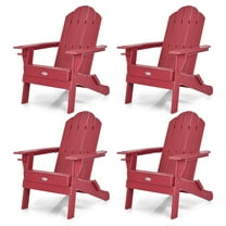 Gymax 4PCS Patio Folding Adirondack Chair Weather Resistant Cup Holder Yard Red