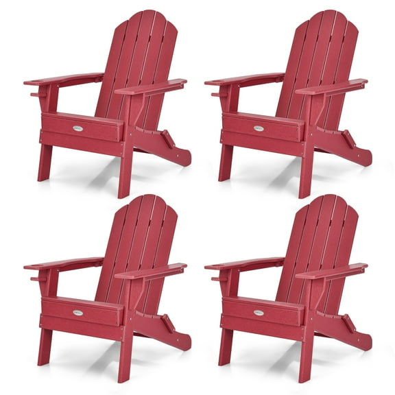 Gymax 4PCS Patio Folding Adirondack Chair Weather Resistant Cup Holder Yard Red