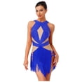 thumbnail image 1 of TTAO Justaucorps de Danse Jazz Latin Brillant à Franges pour Femmes Rumba Samba Salsa Robe de Danse de Salon Bleu Royal TG, 1 of 7
