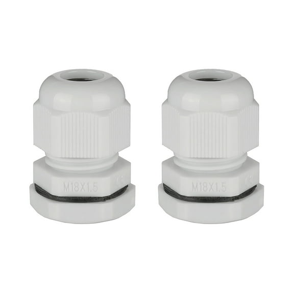 M18 Cable Gland Waterproof Plastic Joint Adjustable Locknut White for 5mm-10mm Dia Cable Wire 2Pcs