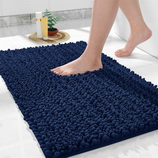 Alfombra de baño Yimobra Chenille Shaggy azul marino 60 x 40 cm