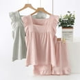 thumbnail image 2 of Chaleco sin mangas de algodón de verano, pantalones cortos, ropa de casa, conjunto de pijama de cuello cuadrado de gasa fina para mujer, dulce cuadros sueltos, 2 of 6