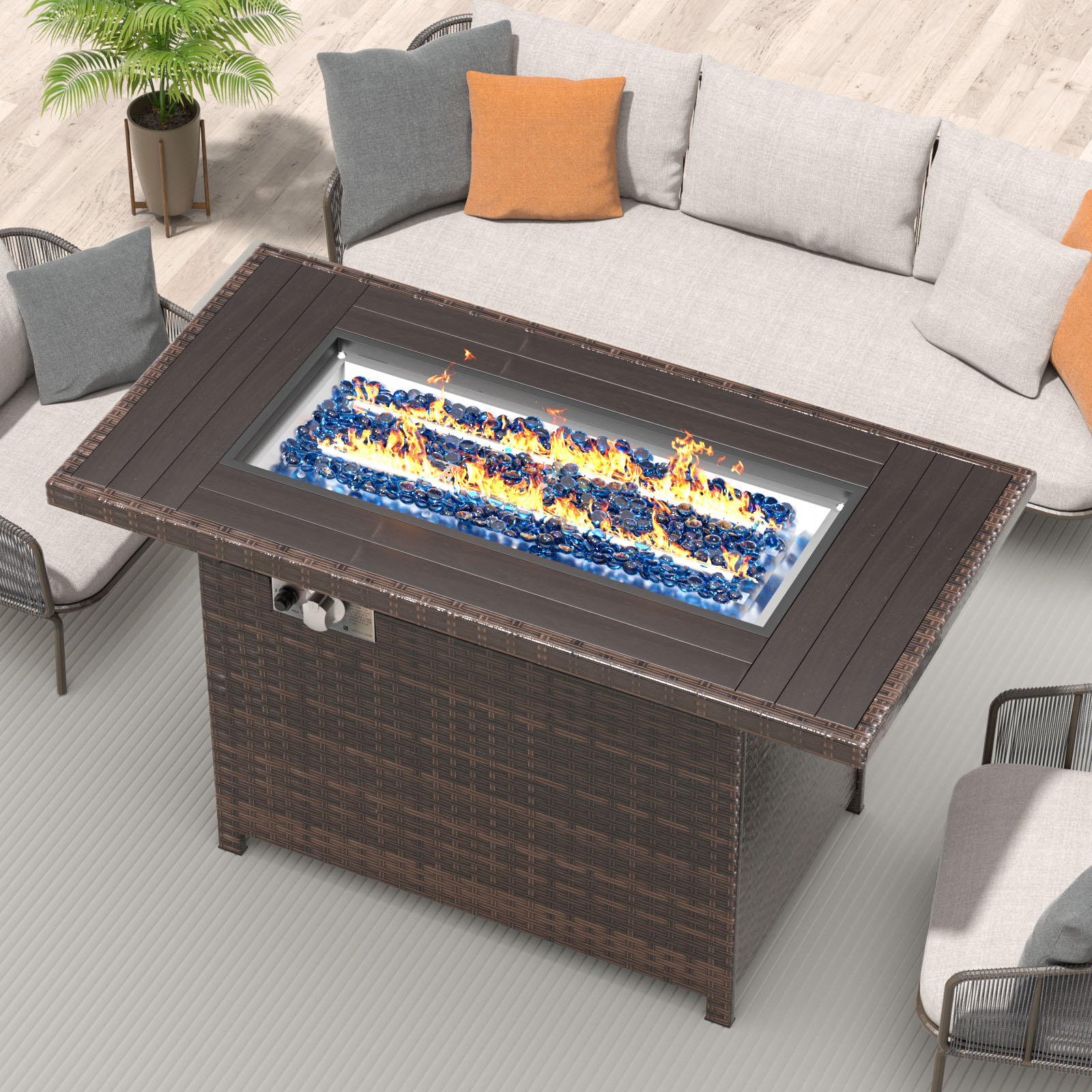 Aoxun 44 Outdoor Gas Fire Pit Table 60000 Btu With Storage Propane Fire Pit Table With 8406