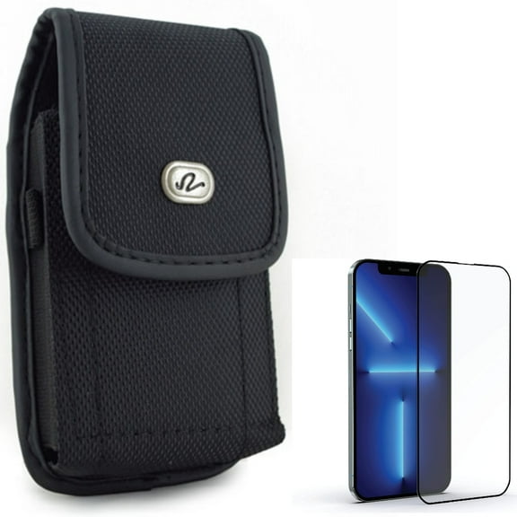 Case Belt Clip & Screen Protector for iPhone 13 Pro Max ONLY - Rugged Holster Canvas Cover Pouch   Anti-Glare Tempered Glass Matte 3D Curved Edge Combo