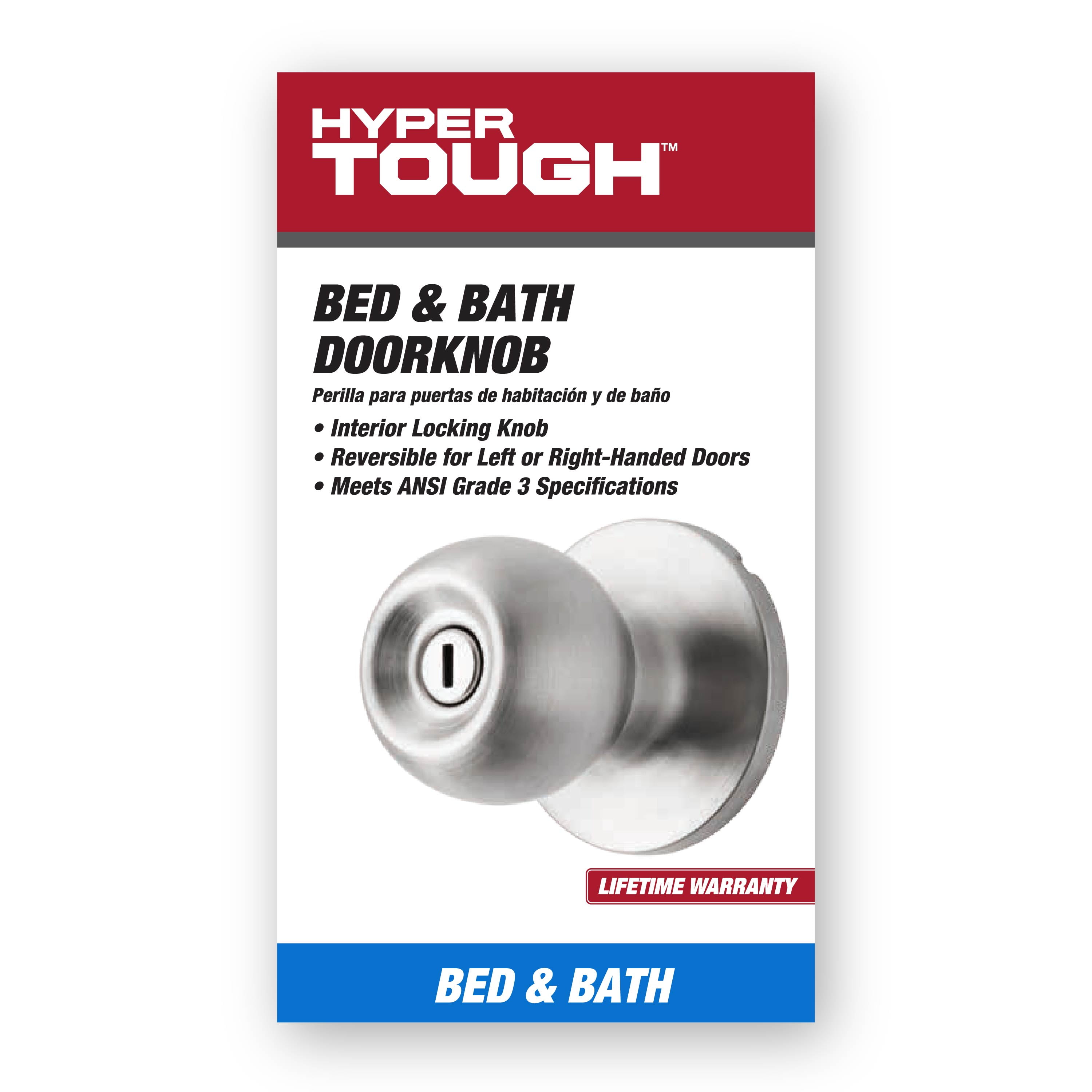 (4 pack) Hyper Tough Interior Locking Ball Privacy Bed and Bath Doorknob Stainless Steel Finish