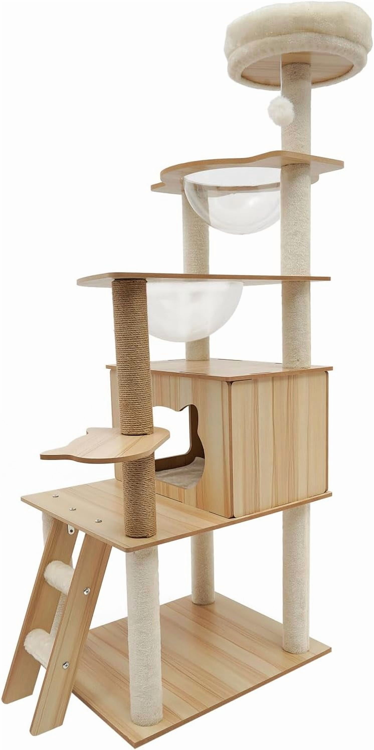 Cat Tree, 55 Inches Tall Cat Tower Condo with Plush Ball for Indoor Cats, Cat House Furniture with Clear Capsule Cat Bed, Multi-Layer Platform and Sisal Scratching Posts