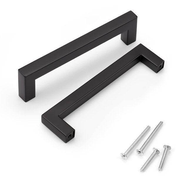 Knobwell Paquete De 12 Manijas De Gabinete De Acero Inoxidable Negro De 5 Pulgadas, Tiradores Y Manijas Para Gabinetes De Cocina, Tiradores De Cajones Para Aparador, Longitud Total De 5-1/2 Pulgadas,