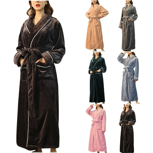 Meichang Peignoir Duveteux pour Femme en Molleton Pelucheux à Manches Longues, Col Châle, Peignoir d'Hiver Doux, Moelleux, Confortable, Pleine Longueur, Épais et Chaud, Peignoirs de Maison avec Ceinture et Poches