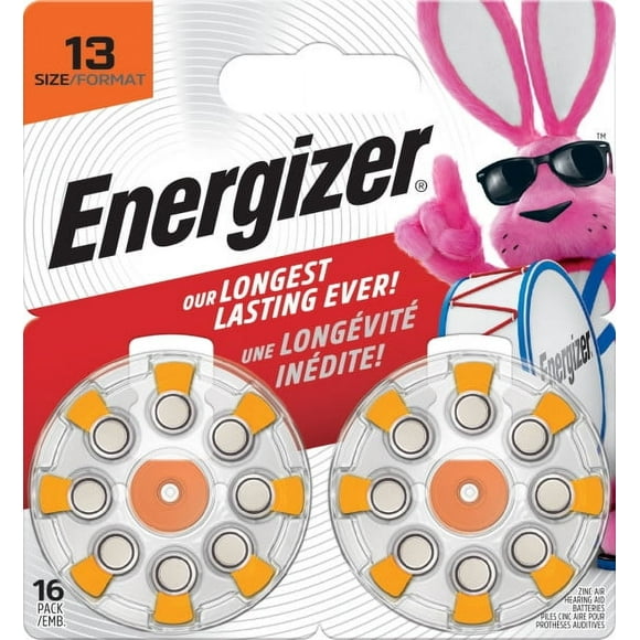 Energizer Hearing Aid Batteries Size 13, Orange Tab, 16 Pack, Pack of 16 batteries