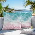 thumbnail image 4 of Turquoise Pink Ombre Outdoor Pillow Covers Pack of 2 Abstract Coastal Ocean Waves Gradient Waterproof Throw Pillow Covers Decorative Cushion Cases for Patio Garden Tent Balcony Couch 16x16 inch, 4 of 8