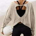 thumbnail image 4 of Posijego Open Back Workout Tops for Women Loose Long Sleeve Shirts Backless Yoga Sports T-Shirts Activewear, 4 of 7