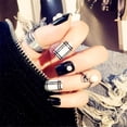 thumbnail image 1 of Uñas artificiales falsas, 24 piezas/caja, patrón de rayas, puntas de uñas con diamantes de imitación, puntas de uñas, rendimiento probado, 1 of 5