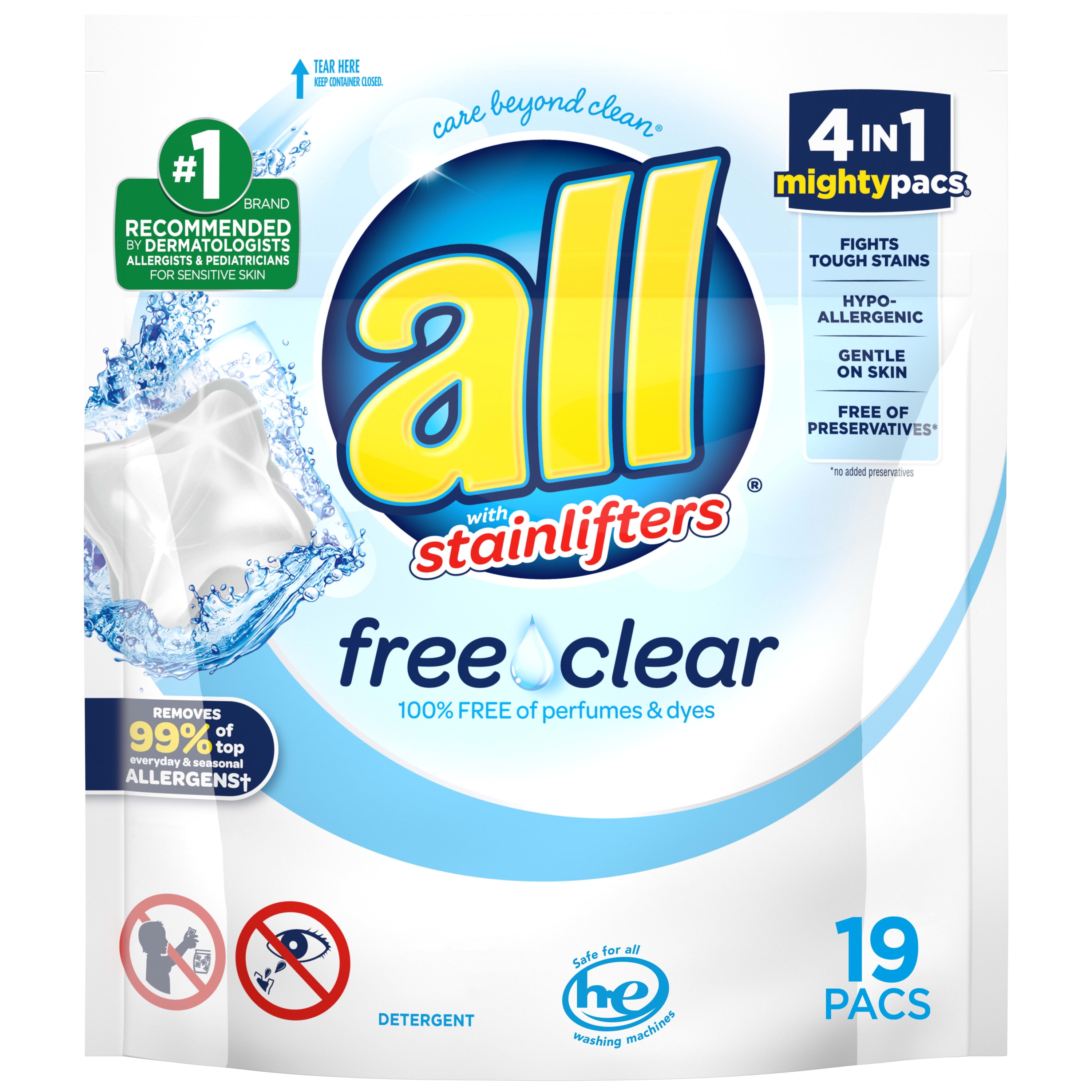 all Mighty Pacs Laundry Detergent Pacs, Free Clear for Sensitive Skin