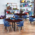 thumbnail image 2 of Regency Kee 48 in. Round Adjustable Classroom Table- Mahogany & 4 Andy 12 in. Stack Chairs- Blue, 2 of 6