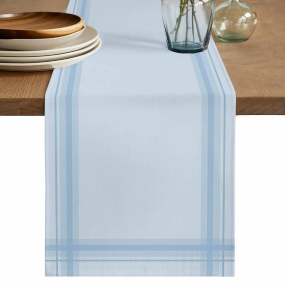 Table Runners 70 Inches Long Dress Scarves, Light Blue Grid Farmhouse Coffee/Dining/Kitchen Table Decor, Holiday Table Runner, Modern Simple Striped Check Texture 13x70 Inch