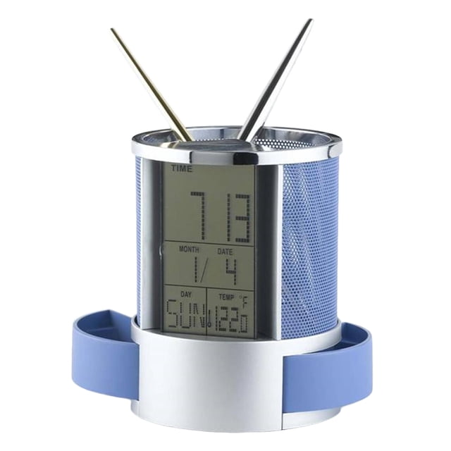 Bolígrafo de malla multifuncional, portalápices, LCD digital, escritorio de oficina, alarma, reloj, tiempo, temperatura, función de calendario seitruly WJU1456-01