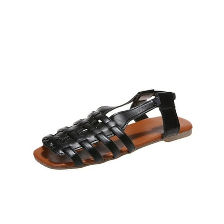 

Difumos Womens Casual Braid-Strap Gladiator Sandals Lightweight Ankle Strap Flat Sandal Beach Strappy Nonslip