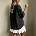 thumbnail image 6 of Yeaiivve Women's Beach Outfit 2 Piece Cotton Linen Long Sleeve Blouse Spaghetti Straps Ruffle Hem Mini Dress Lightweight Vacation Travel Set for Women Black,S, 6 of 8
