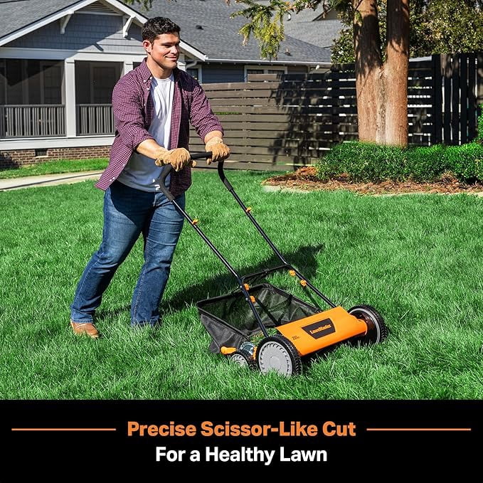 LawnMaster LMRM2001 20-Inch Manual Reel Lawn Mower, 9 Custom Cutting Positions (1.3"-2.6"), Eco-Friendly Motorless Design for Small & Medium Lawns