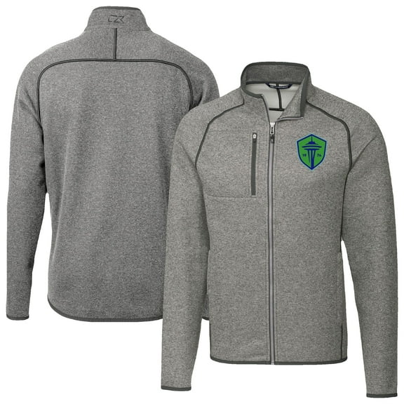 Men's-Cutter & Buck  Heather Gray Seattle Sounders FC Mainsail Sweater-Knit Full-Zip Jacket
