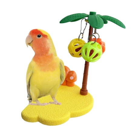 Parrot Perch Toy with Chew Bell Balls - Interactive Cage Stand & Boredom Relief Toy for Birds | Colorful Parakeet Play Gym Habitat Decoration Accessories for Cockatiels, Lovebirds & Conures