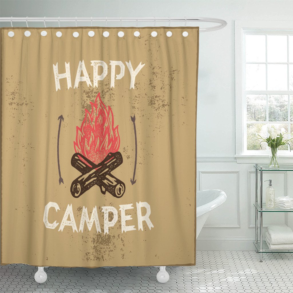 PKNMT Fire Happy Camper Hand Lettering Emblem Campfire Woodcut Active ...