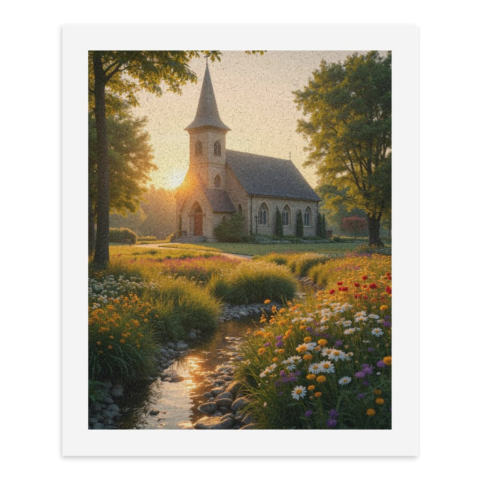 Paint by Numbers Kit for Adults, Sunlit Chapel Garden Stream Paint by Numbers, Easy Paint by Numbers Kit for Adults Beginner, DIY Adult Paint by Number Kits on Canvas, Home Decor