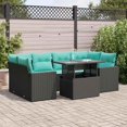 thumbnail image 1 of vidaXL 7 Piece Garden Sofa Set with Cushions Black Poly Rattan Acacia, 1 of 5