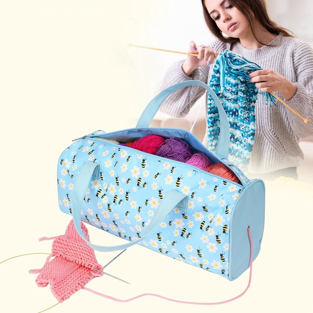 Jiibva Large Capacity Crochet Storage Bag Portable Knitting Bag DIY Yarn Storage Organizer for Yarn and Crochet Hooks Sewing