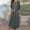 Gray, variant on Qulqfy Solid Womens Summer Dresses Wedding Guest Maxi Cotton Linen Long Sleeve Crew Neck with Pockets Button Down Army Green Beach Vacation Sundresses L