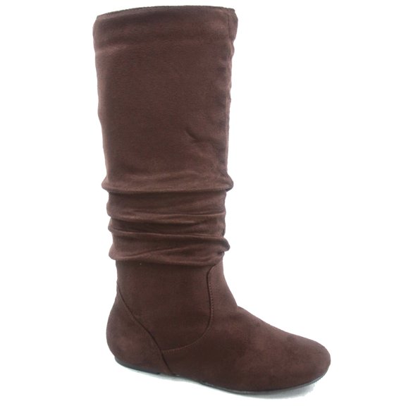 Data-1 Women's Fashion Slip On Pull Up Slouch Comfort Casual Flat Heel Mid Calf Round Toe Boots