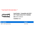 Head Gasket - Compatible with 2007 - 2011 Toyota Camry 2.4L 4-Cylinder ...