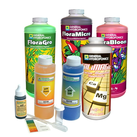 General Hydroponics GLCMBX0019 Flora Grow, Micro, Bloom, CALiMAGic Quart with pH Control Kit Combo