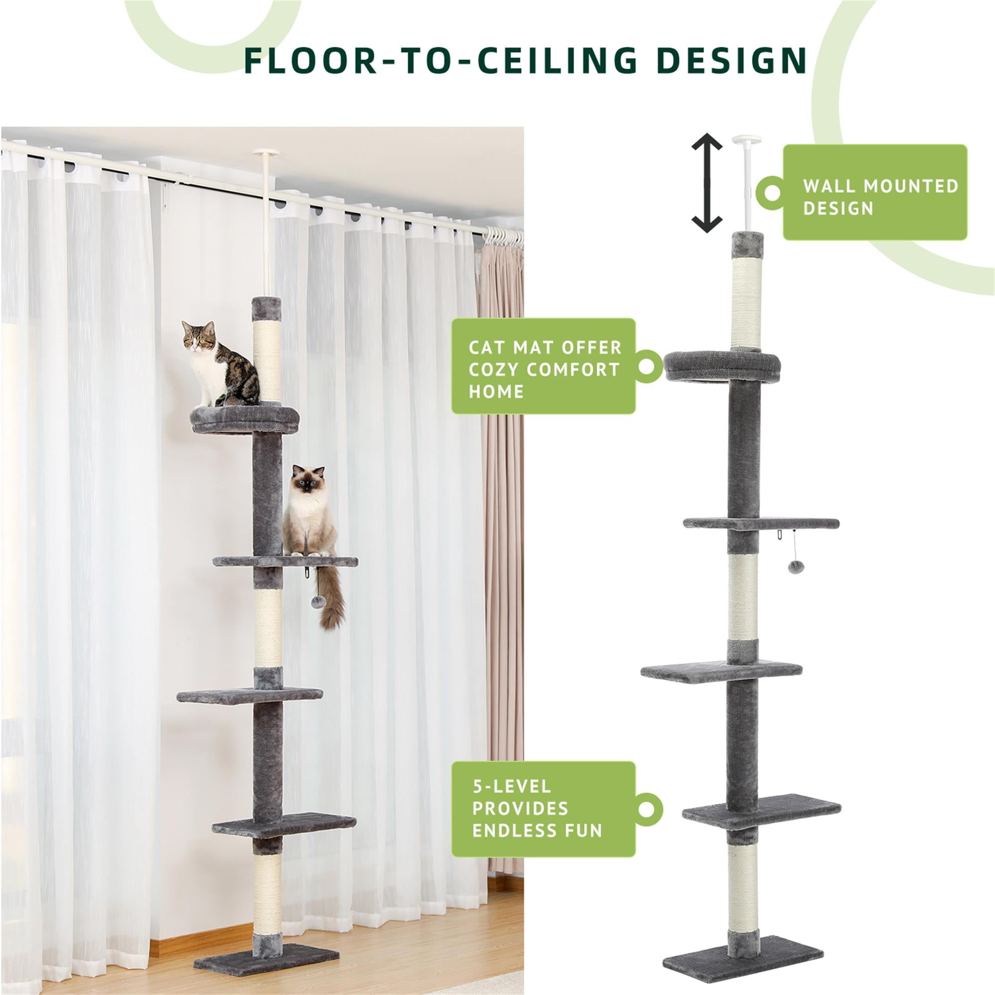 Pefilos Cat Tree Tower Interactive Adjustable 90"-108" Tall, 5-Tier Floor to Ceiling Cat Tower for Indoor Cats, Gray Pefilos Cat Tree Tower Interactive Adjustable 90"-108" Tall, 5-Tier Floor to Ceiling Cat Tower for Indoor Cats, Gray